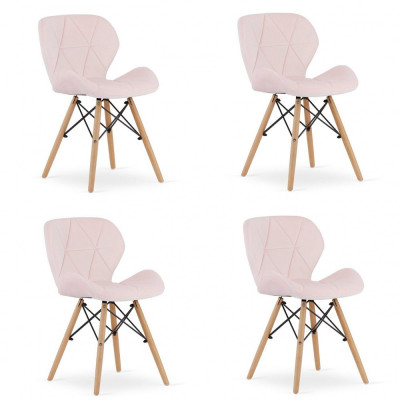 Set 4 scaune stil scandinav, Artool, Lago, catifea, lemn, roz, 48x43x74 cm foto