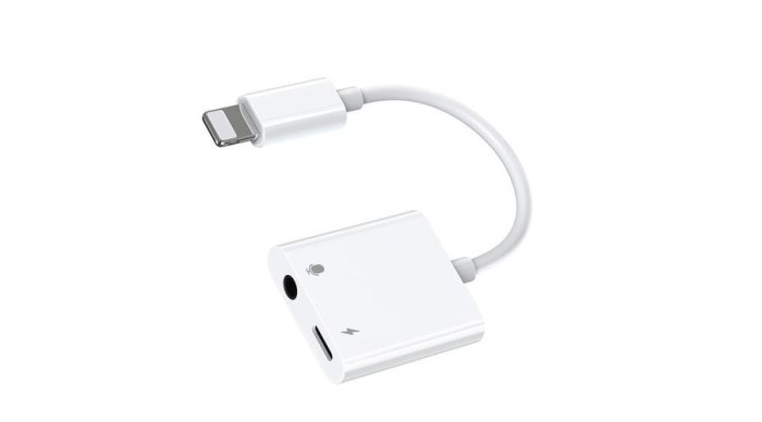 Joyroom adaptor Lightning universal - mini-jack de 3,5 mm cu port de &icirc;ncărcare, alb (S-Y105)