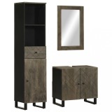 VidaXL Set de mobilier de baie 3 piese din lemn masiv de mango negru