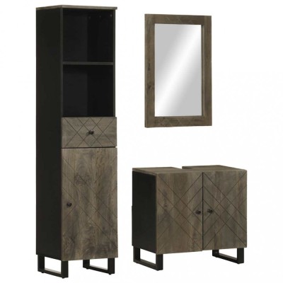 vidaXL Set de mobilier de baie 3 piese din lemn masiv de mango negru 3310001 foto