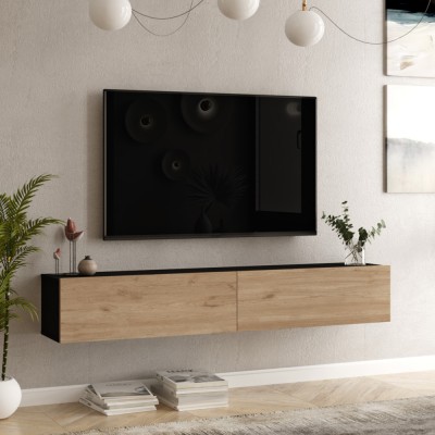 Comoda TV Lapinlahti 29,5x180x31,5cm negru/stejar [en.casa] HausGarden Leisure foto