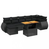 Set mobilier de gradina cu perne, 8 piese, negru, poliratan