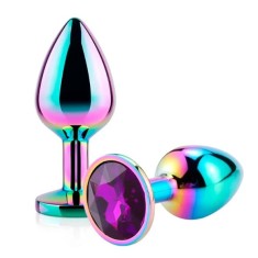 Dop Anal Metalic, Small, Multicolor, Piatra Mov Inchis, Guilty Toys