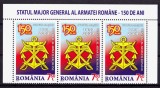 Cumpara ieftin ✅RO 2009 ,LP 1849 ,&quot;Statul Major -150 ani &quot;straif de 3 din mcoala- tab sus,MNH, Nestampilat