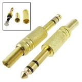 Conector jack 6,3mm, stereo, tata, auriu, pe cablu - 121212