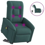 vidaXL Fotoliu electric masaj rabatabil / ridicare verde &icirc;nchis textil