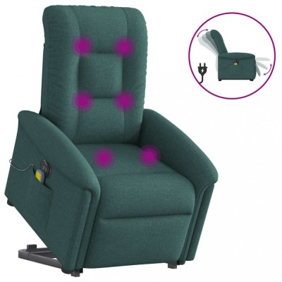 vidaXL Fotoliu electric masaj rabatabil / ridicare verde &amp;icirc;nchis textil foto