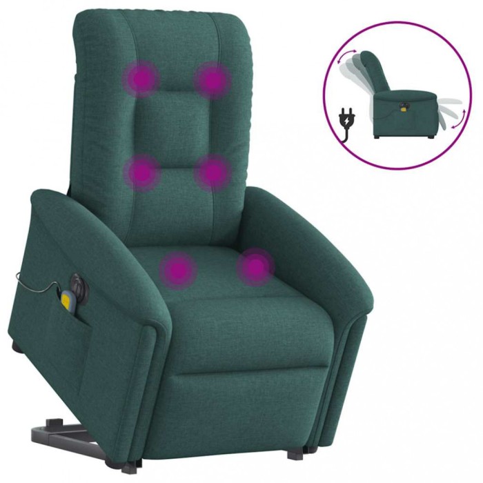 vidaXL Fotoliu electric masaj rabatabil / ridicare verde &icirc;nchis textil