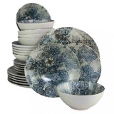 Set farfurii 24 piese, 6 persoane, Blue Tiles, Alb Ivoire/Albastru