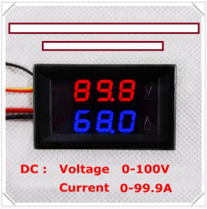 Voltmetru si Ampermetru digital 100 V 100 A rosu - albastru foto