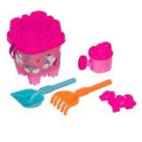Găleată de plajă &icirc;n formă de castel cu model unicorn, set 5 piese, roz, CMCLASS