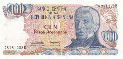 ARGENTINA █ bancnota █ 100 Pesos Argentinos █ 1983-84 █ P-315 █ UNC necirculata foto