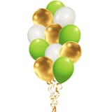 Set 12 Baloane Aniversare Auriu Alb Verde 30cm Ropet - Baloane Petrecere, Nunta, Botez - Decoratiuni Evenimente Speciale