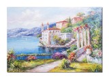 Cumpara ieftin Tablou pictat manual living, dormitor, Peisaj din natura, lacul Como, 100x70cm ulei pe panza in cutit efect 3D, Valentin Pop