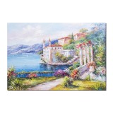 Tablou pictat manual living, dormitor, Peisaj din natura, lacul Como, 100x70cm ulei pe panza in cutit efect 3D, Valentin Pop