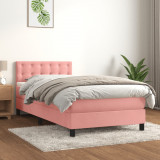 Cumpara ieftin Pat box spring cu saltea, roz, 90x200 cm, catifea