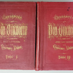 DON QUICHOTTE DE LA MANCHE par MIGUEL DE CERVANTES SAAVEDRA, traduction de LOUIS VIARDOT avec les dessins de GUSTAVE DORE, 2 VOL. - PARIS, 1863