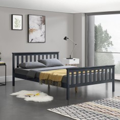 [en.casa] Pat lemn Wood, 208 x 188 x 82 cm, lemn de brad/pal, 200 Kg, gri inchis, pentru 2 persoane HausGarden Leisure