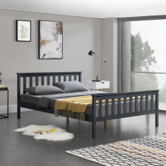 [en.casa] Pat lemn Wood, 208 x 188 x 82 cm, lemn de brad/pal, 200 Kg, gri inchis, pentru 2 persoane HausGarden Leisure