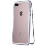 Husa iPhone 7 Plus Magnetica 360 Argintiu, Sticla Securizata, Anti-soc, Full Protectie