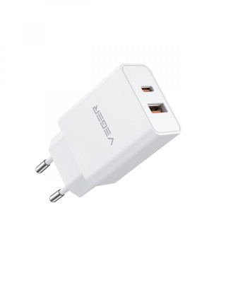 Incarcator Retea Veger VLS202U, USB-A, Type-C, Fast Charge, Alb C757 foto