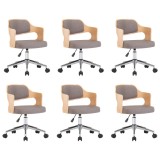 Scaune pivotante masa, 6 buc., gri taupe, lemn curbat &amp; textil