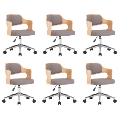 Scaune pivotante masa, 6 buc., gri taupe, lemn curbat &amp;amp; textil foto