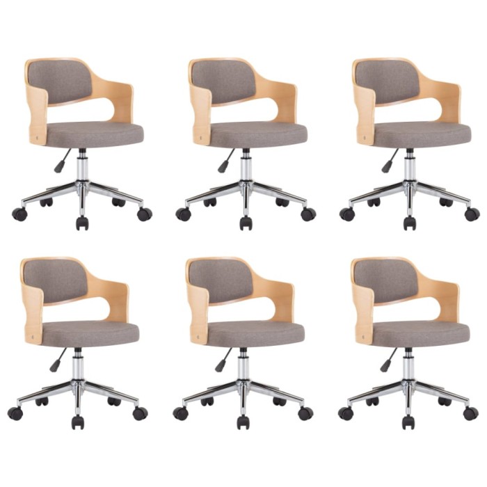 Scaune pivotante masa, 6 buc., gri taupe, lemn curbat &amp; textil