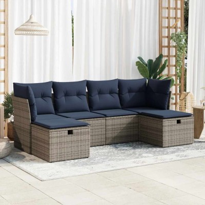 vidaXL Set mobilier grădină cu perne, 6 piese, gri, poliratan foto