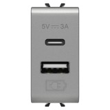 Priza USB tip A+C 1M 5V 3A Gewiss Chorus titan GW14449