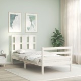 VidaXL Cadru de pat cu tăblie, alb, 100x200 cm, lemn masiv