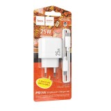 Pachet Incarcator Retea HOCO CS53A, 25W FastCharge (USB-C) + Cablu USB-C 1 metru, Alb