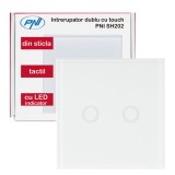 Resigilat : Intrerupator dublu cu touch PNI SH202 din sticla, alb cu LED indicator