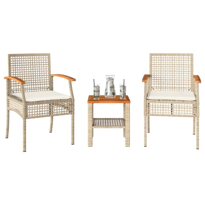 Gossi set bistro cu perne, 3 piese, bej, poliratan si lemn acacia