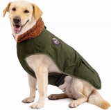Jacheta cu blana impermeabila pentru caine Ireenuo, bumbac/nailon, verde, marimea S