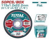 TOTAL - SET 50 DISCURI ABRAZIVE TAIERE METALE - 115mm(4 1/2")X1.0mm(3/64")X22.2mm(7/8")