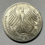 5 Mark 1975 J Argint, Germania, UNC, Luciu de batere