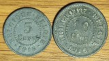 R08 Belgia - set istoric ocupatie germana WWI - 5 + 10 centimes 1915 1916 - zinc - stare f buna !, Europa