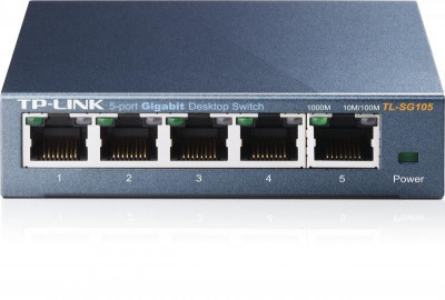 Switch tp-link tl-sg105 5 porturi gigabit desktop metal suporta igmp snooping ieee 802.1p qos plug foto