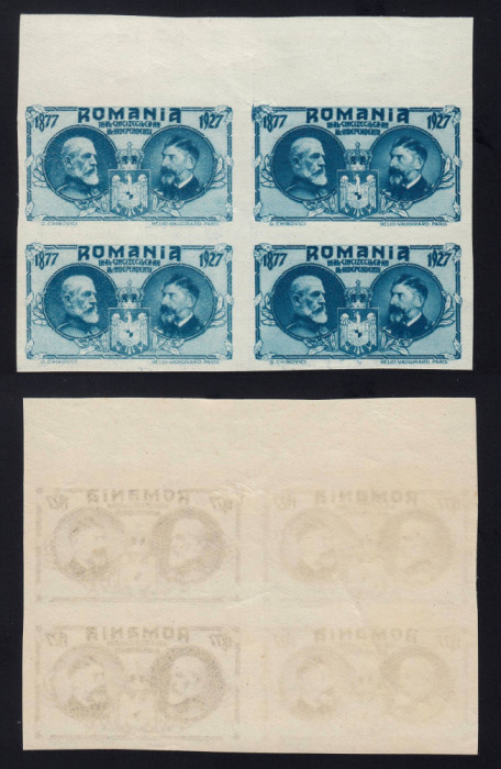 ROMANIA 1927 CINCANTENARUL INDEPENDENTEI ESEU FARA VALOARE NOMINALA BL 4 MNH