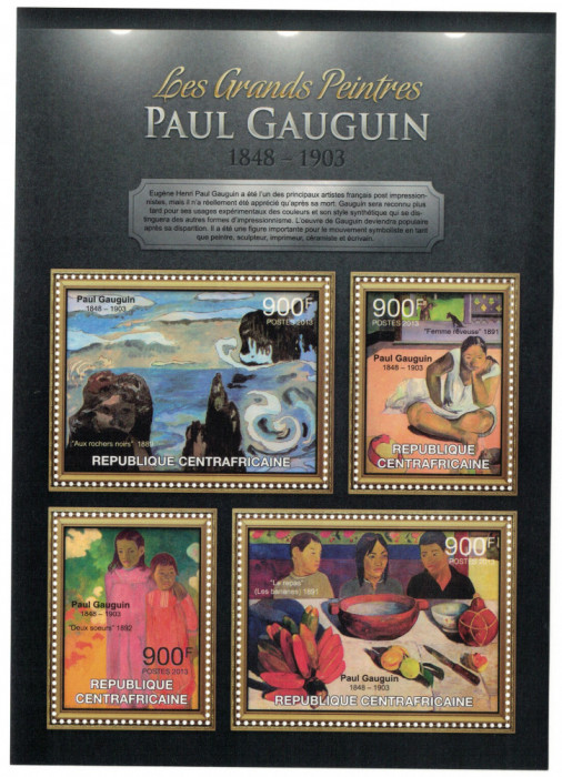 AFRICA CENTRALA 2013 - Picturi, Paul Gauguin /set complet - colita+bloc MNH