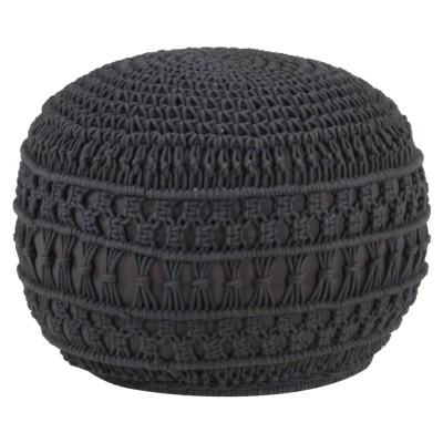 Taburet puf macrame lucrat manual, antracit, 45x30 cm, bumbac foto