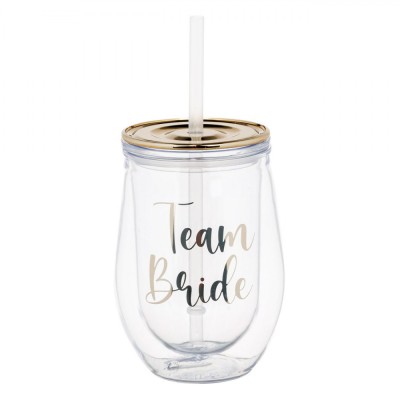 Pahar Plastic, Team Bride, Pereti Dubli, Capacitate 0,35 L, Transparent Auriu foto