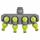 Adaptor Furtun Gradina Verve, 4 Iesiri, Plastic Verde, Conector Robinet Furtun, Accesorii Udare