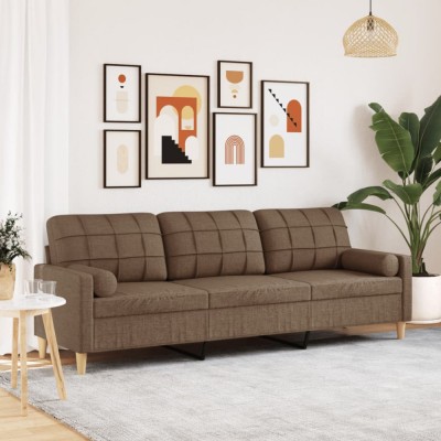 vidaXL Canapea cu 3 locuri cu pernuțe, maro, 210 cm, textil 3278204 foto