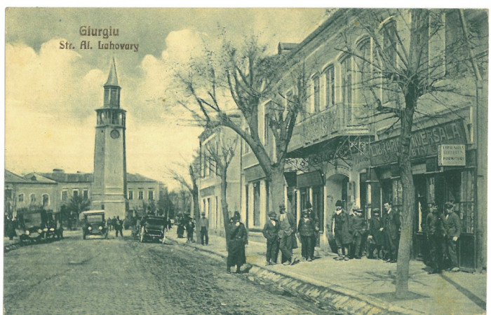 4758 - GIURGIU, Firemen Tower, stret stores - old postcard - used - 1928