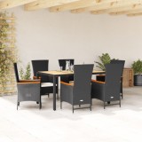 Set mobilier de gradina cu perne, 7 piese, negru, poliratan