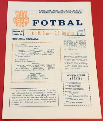 Program meci fotbal ICIM BRASOV - CS TARGOVISTE (28.08.1988) foto