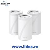 Sistem Wireless Mesh TP-LINK Deco BE65 BE9300, Tri-Band 574 + 2880 + 5760 Mbps, 3 buc, alb;