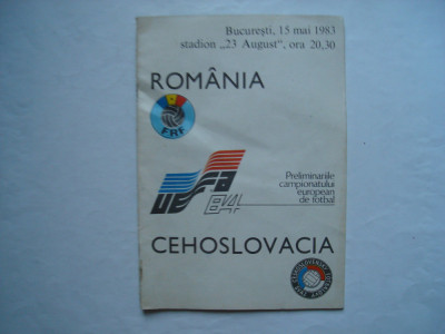 Program meci fotbal Romania - Cehoslovacia, 15 mai 1983 foto